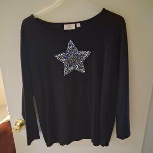 Woman's Quacker Factory black with blue star top 2X